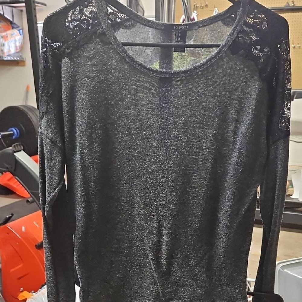 Forever 21 Black Long Sleeve Blouse with Lace Details